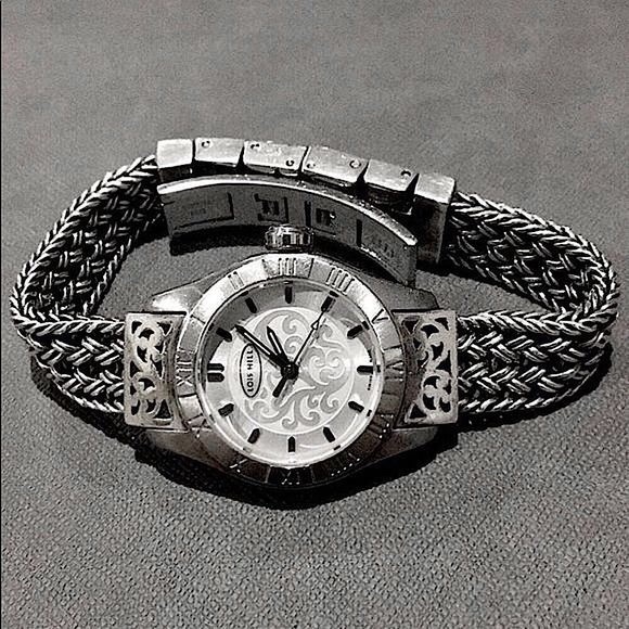 LOIS HILL White Round Face Watch Sterling Silver Bracelet & Roman Numeral Bezel - Picture 14 of 16